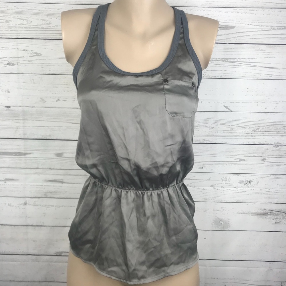 Black Poppy Faux Satin Drawstring Waist Top